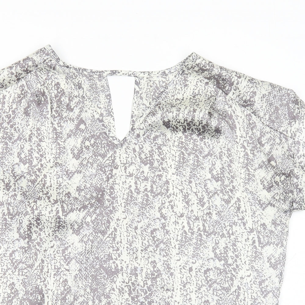 Avon Womens Grey Animal Print Polyester Basic Blouse Size 10 V-Neck - Snake Print