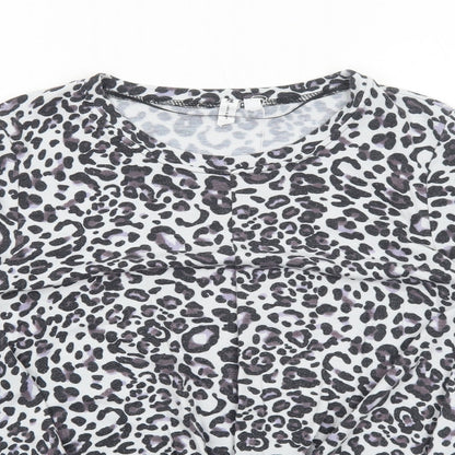 Cable & Gauge Womens Grey Animal Print Viscose Basic Blouse Size M Boat Neck - Twist Detail Leopard Print