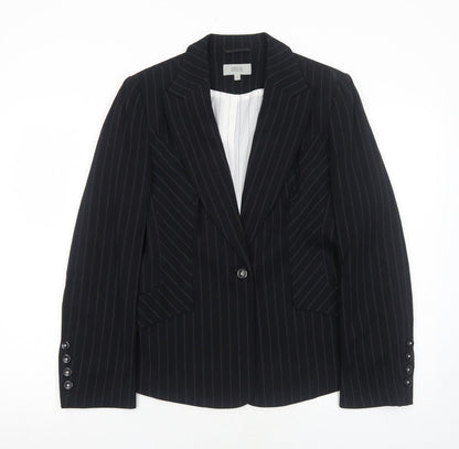 Marks and Spencer Womens Black Striped Polyester Jacket Suit Jacket Size 12