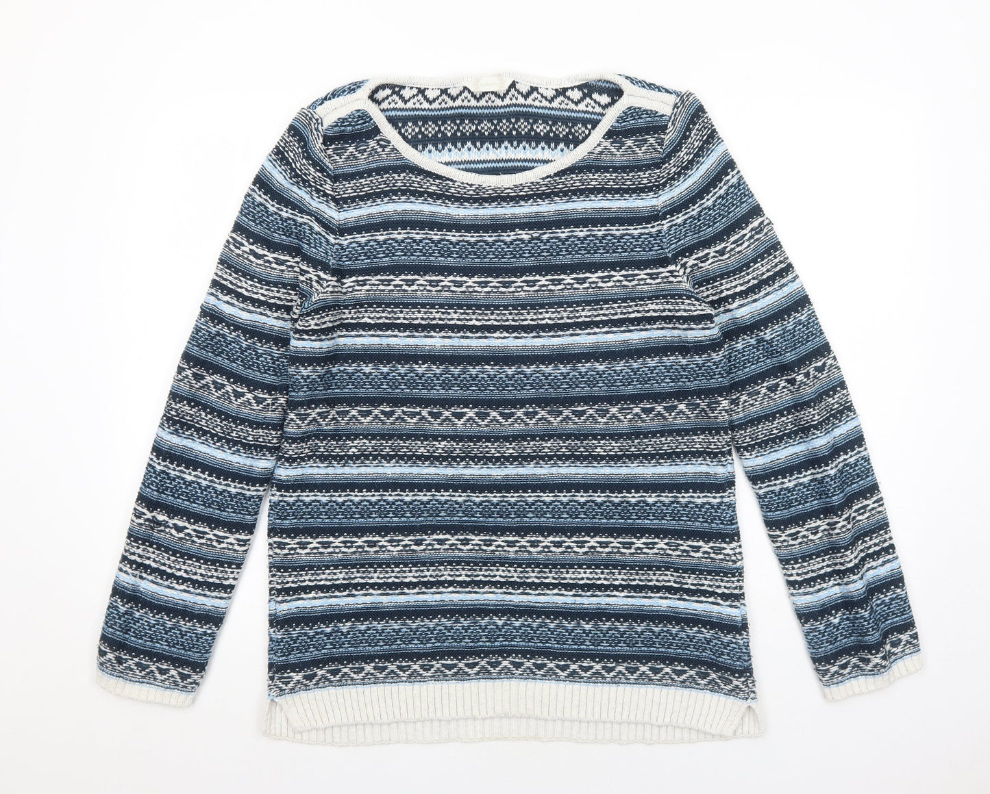 BHS Womens Blue Round Neck Striped Acrylic Pullover Jumper Size 12