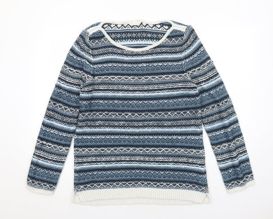 BHS Womens Blue Round Neck Striped Acrylic Pullover Jumper Size 12