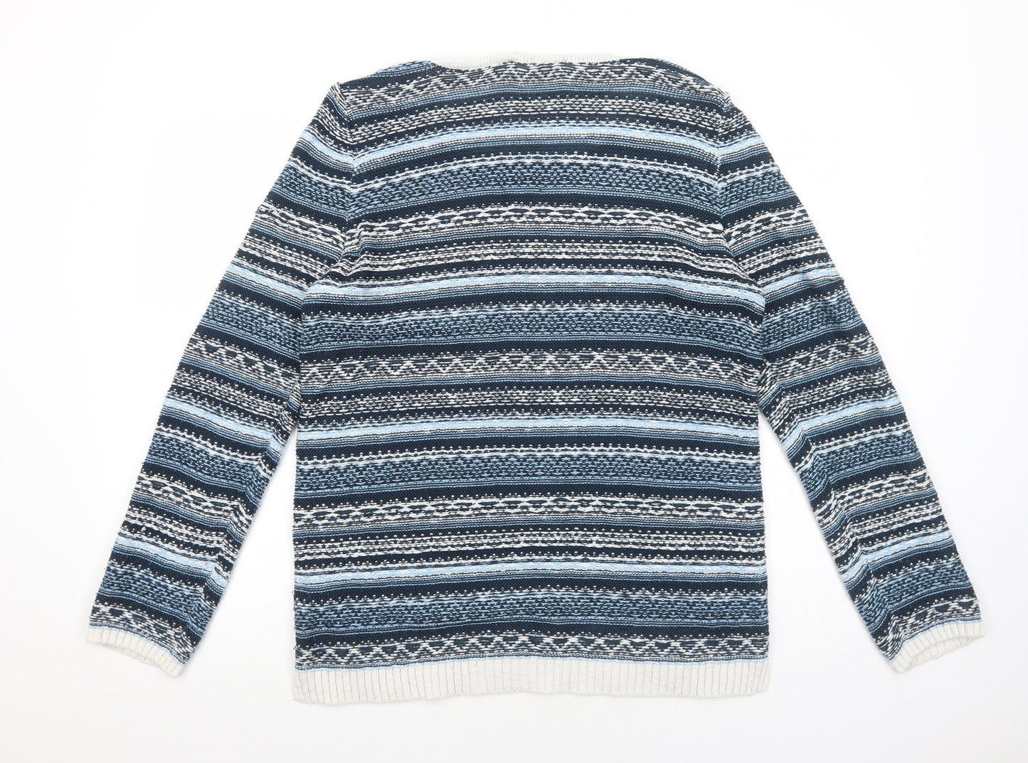 BHS Womens Blue Round Neck Striped Acrylic Pullover Jumper Size 12