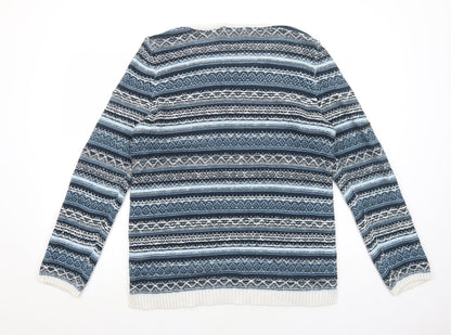 BHS Womens Blue Round Neck Striped Acrylic Pullover Jumper Size 12