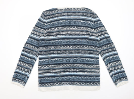 BHS Womens Blue Round Neck Striped Acrylic Pullover Jumper Size 12