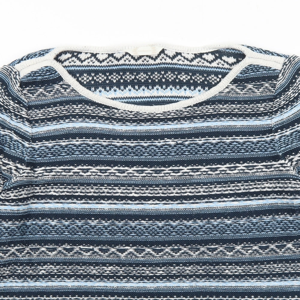 BHS Womens Blue Round Neck Striped Acrylic Pullover Jumper Size 12