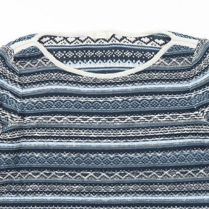 BHS Womens Blue Round Neck Striped Acrylic Pullover Jumper Size 12