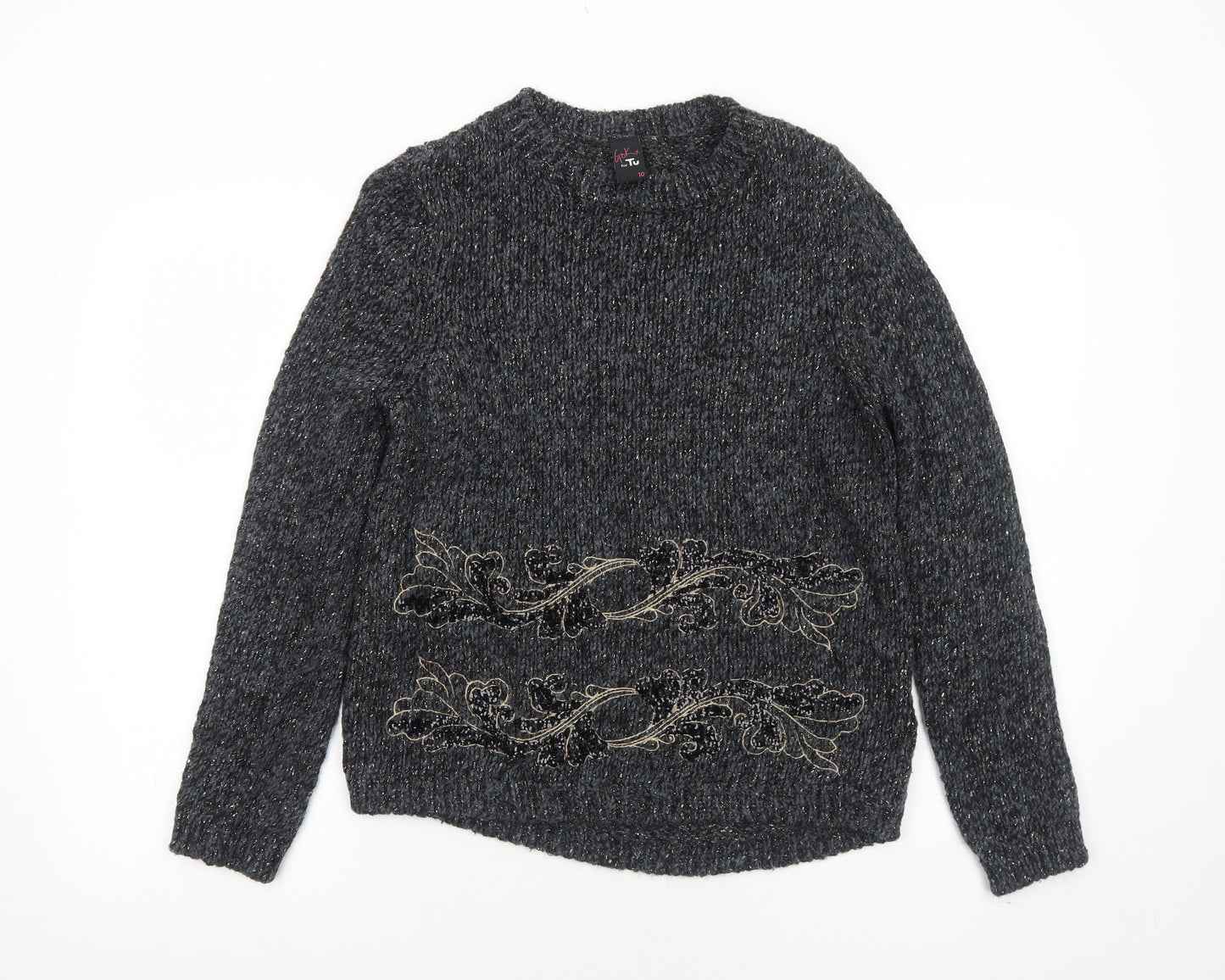 TU Womens Grey Round Neck Polyester Pullover Jumper Size 10