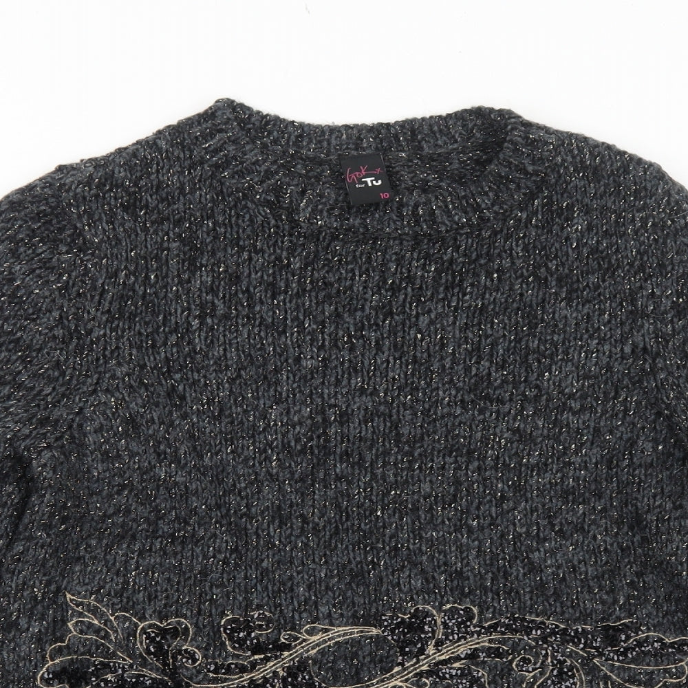 TU Womens Grey Round Neck Polyester Pullover Jumper Size 10