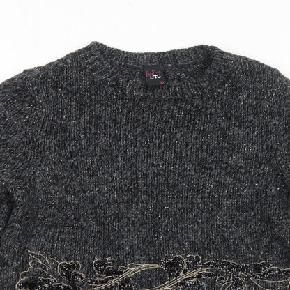 TU Womens Grey Round Neck Polyester Pullover Jumper Size 10