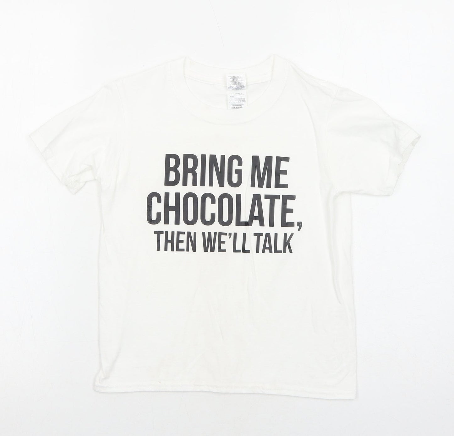 Gildan Boys White Cotton Pullover T-Shirt Size 7-8 Years Round Neck Pullover - Bring Me Chocolate