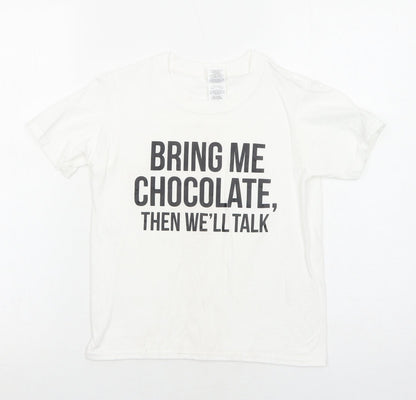 Gildan Boys White Cotton Pullover T-Shirt Size 7-8 Years Round Neck Pullover - Bring Me Chocolate