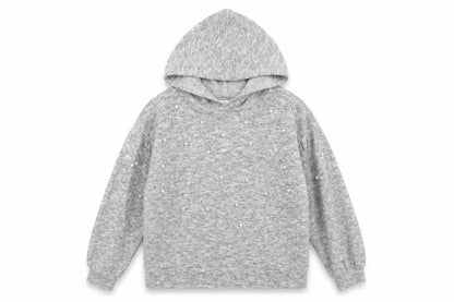River Island Girls Grey Geometric Viscose Pullover Hoodie Size 9-10 Years Pullover