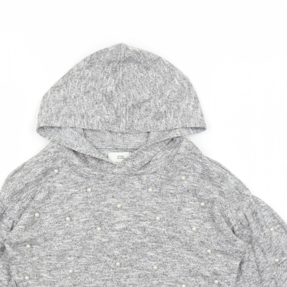 River Island Girls Grey Geometric Viscose Pullover Hoodie Size 9-10 Years Pullover