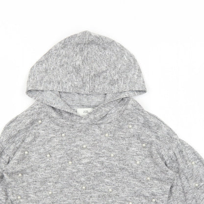River Island Girls Grey Geometric Viscose Pullover Hoodie Size 9-10 Years Pullover
