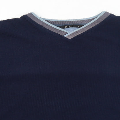 BHS Mens Blue V-Neck Polyester Pullover Jumper Size M Long Sleeve