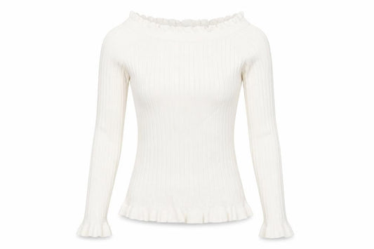 Front view of Miss Selfridge women’s ivory boat neck viscose jumper, size UK 8, pullover