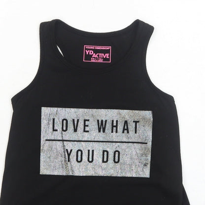 Young Dimension Girls Black Polyester Basic Tank Size 8-9 Years Round Neck Pullover - Love What You DO