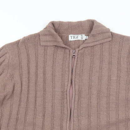 Womens UK Size 14 TIGI Brown Full Zip Jumper