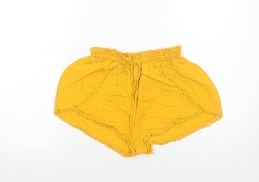 Primark Womens Yellow Viscose Culotte Shorts Size S Regular Pull On