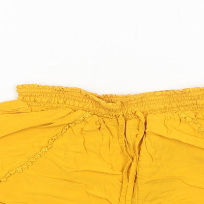 Primark Womens Yellow Viscose Culotte Shorts Size S Regular Pull On