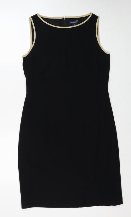 Ann Taylor Womens Black Polyester Shift Size 6 Round Neck Zip
