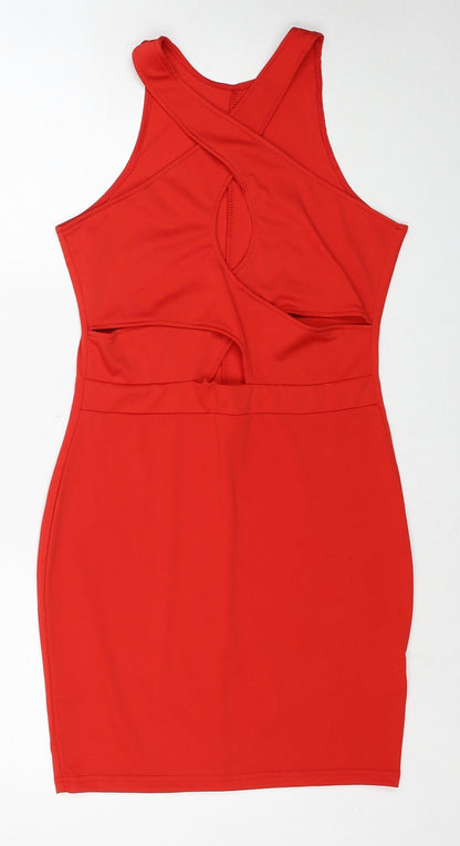 Preworn Womens Red Polyester Shift Size M Round Neck Pullover