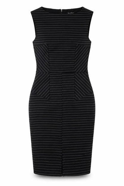 Miss Selfridge Womens Black Striped Polyester Shift Size 8 Round Neck Zip