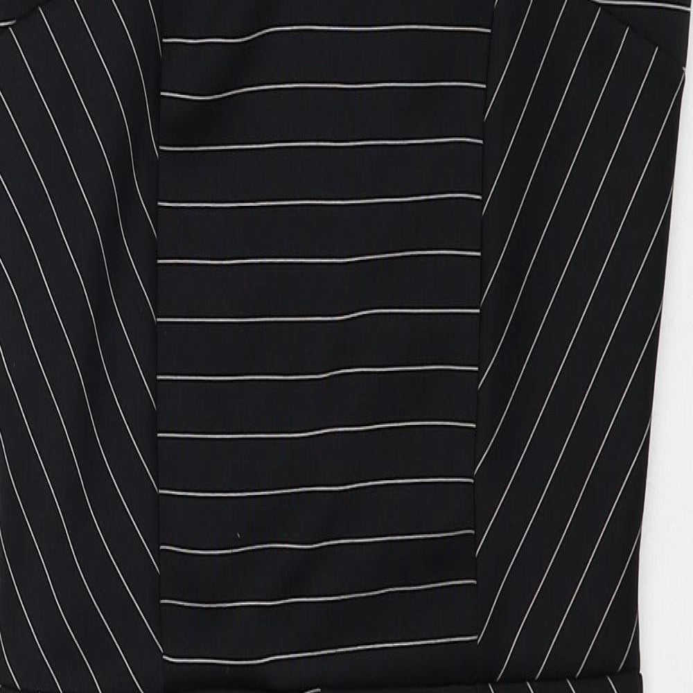Miss Selfridge Womens Black Striped Polyester Shift Size 8 Round Neck Zip