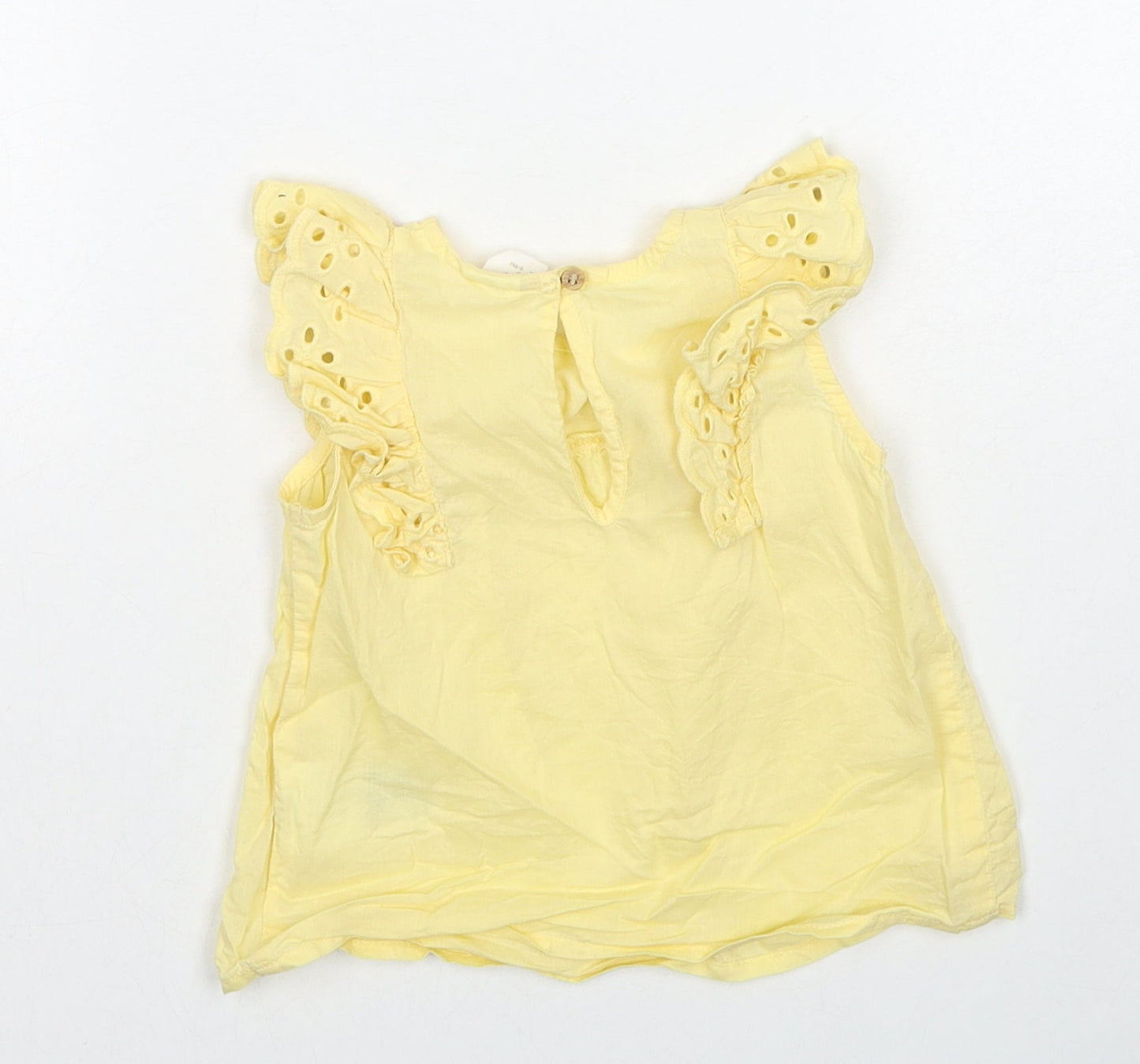 H&M Girls Yellow Cotton Basic Tank Size 6-9 Months Round Neck Button - Broderie Anglaise
