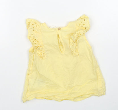 H&M Girls Yellow Cotton Basic Tank Size 6-9 Months Round Neck Button - Broderie Anglaise