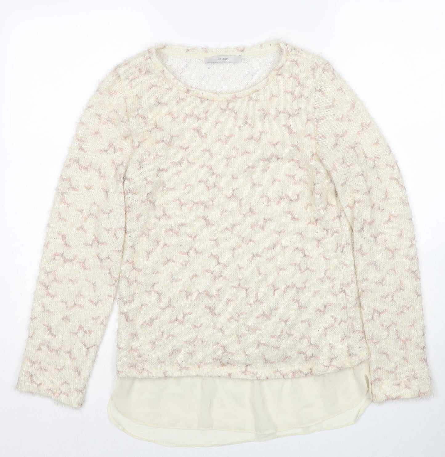 George Womens Beige Roll Neck Geometric Polyester Pullover Jumper Size 10