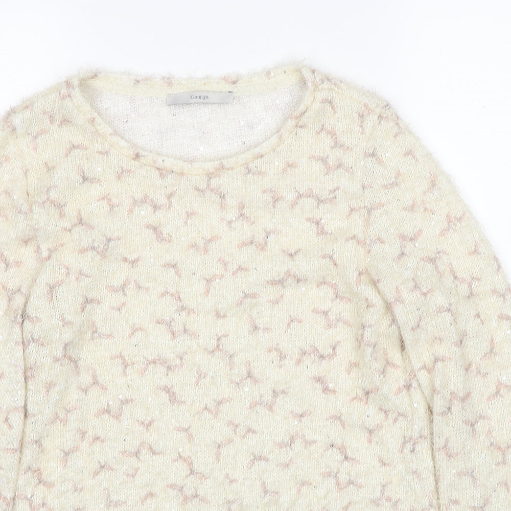 George Womens Beige Roll Neck Geometric Polyester Pullover Jumper Size 10