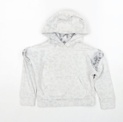 Matalan Girls Grey Geometric Polyester Pullover Hoodie Size 4 Years Pullover