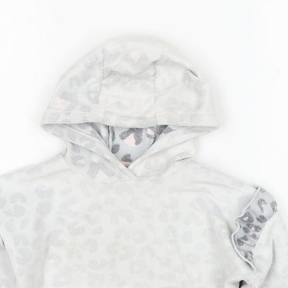 Matalan Girls Grey Geometric Polyester Pullover Hoodie Size 4 Years Pullover