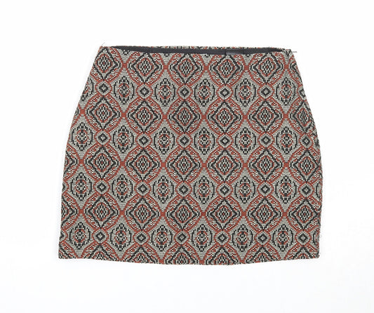 H&M Womens Multicoloured Geometric Polyester Bandage Skirt Size 8 Zip