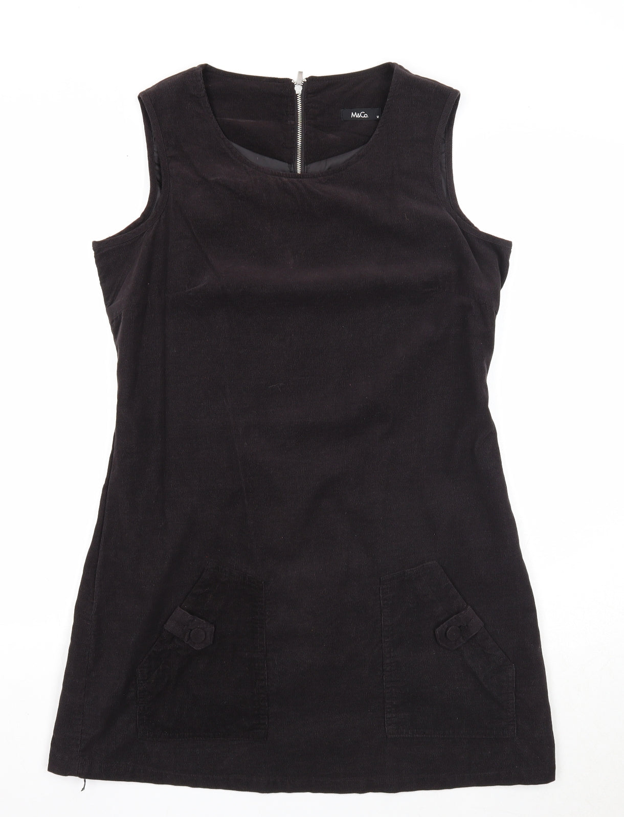 M&Co Womens Black Cotton A-Line Size 12 Round Neck Zip