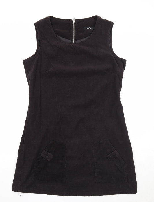 M&Co Womens Black Cotton A-Line Size 12 Round Neck Zip