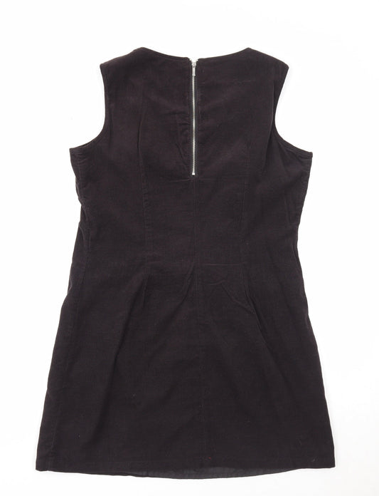 M&Co Womens Black Cotton A-Line Size 12 Round Neck Zip