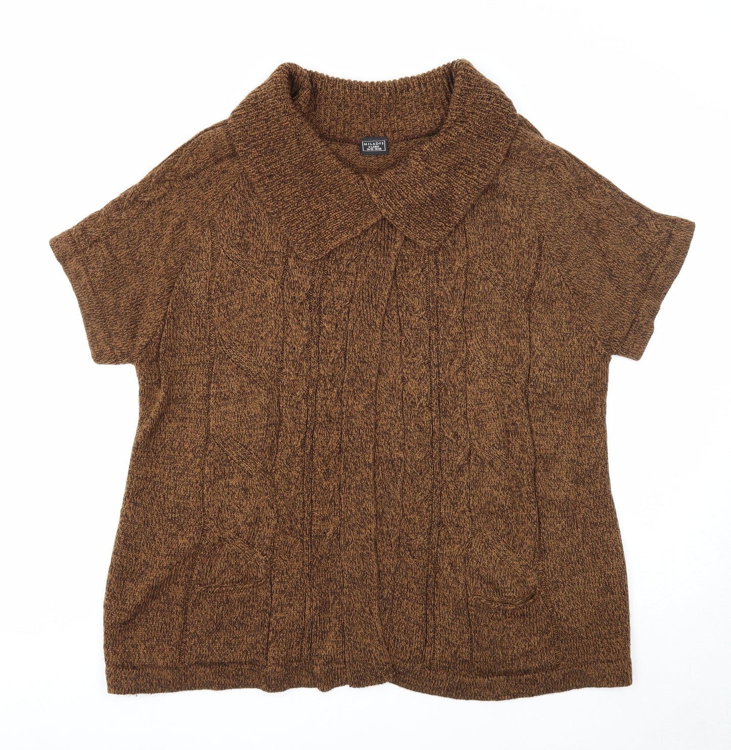 Miladys Womens Brown Collared Acrylic Cardigan Jumper Size 14