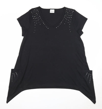 Being Casual Womens Black Polyester Basic Blouse Size 14 V-Neck