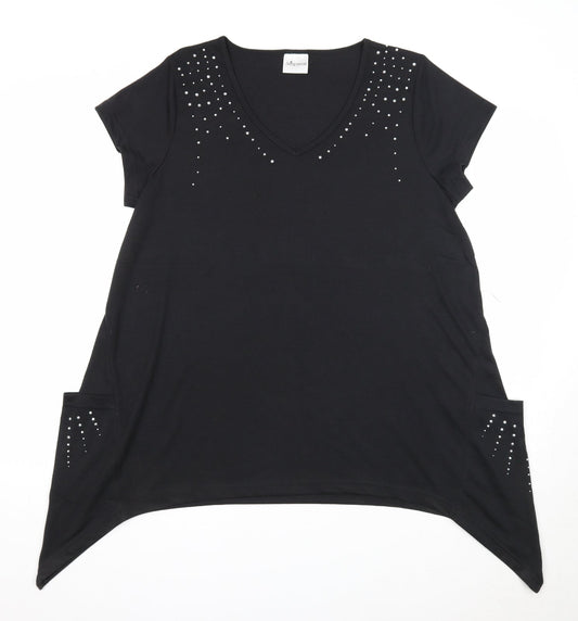 Being Casual Womens Black Polyester Basic Blouse Size 14 V-Neck