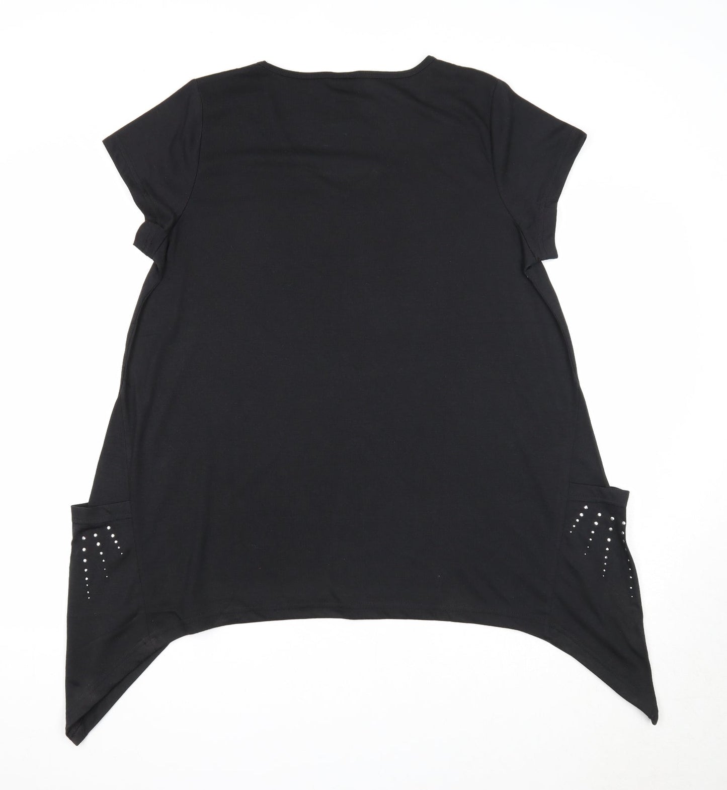 Being Casual Womens Black Polyester Basic Blouse Size 14 V-Neck