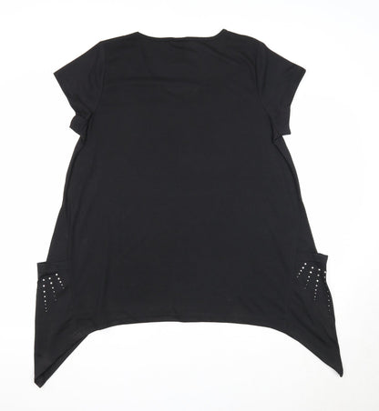 Being Casual Womens Black Polyester Basic Blouse Size 14 V-Neck