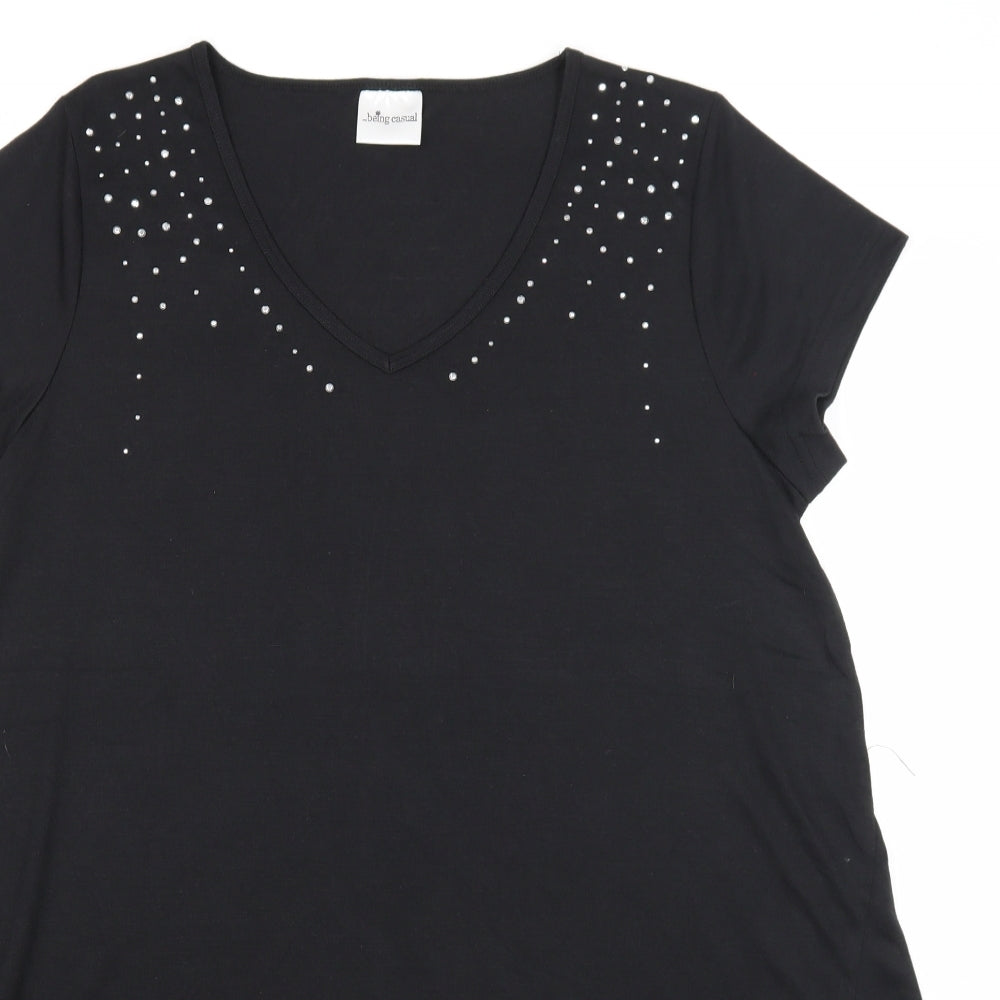 Being Casual Womens Black Polyester Basic Blouse Size 14 V-Neck