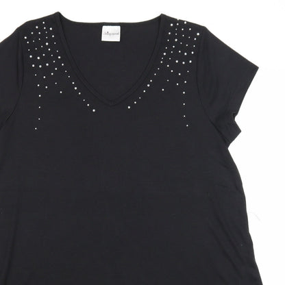 Being Casual Womens Black Polyester Basic Blouse Size 14 V-Neck