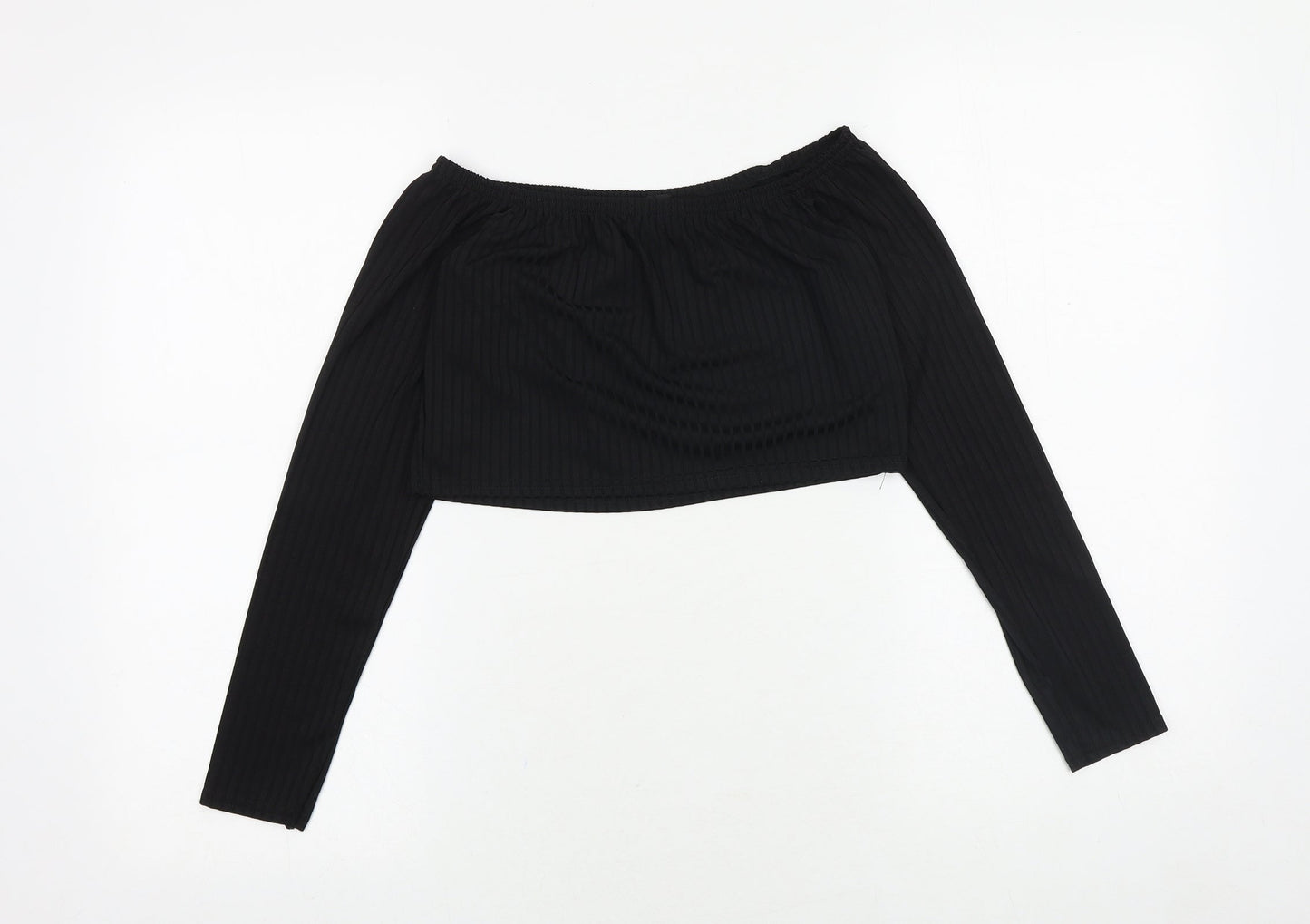 I SAW IT FIRST Womens Black Polyester Cropped Blouse Size S Off the Shoulder