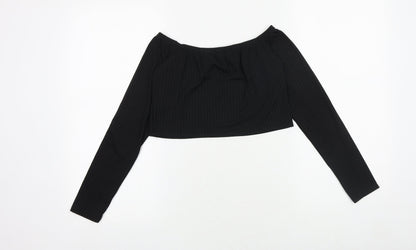 I SAW IT FIRST Womens Black Polyester Cropped Blouse Size S Off the Shoulder