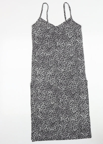 PRETTYLITTLETHING Womens Grey Animal Print Polyester Tank Dress Size 6 V-Neck Pullover - Leopard Print
