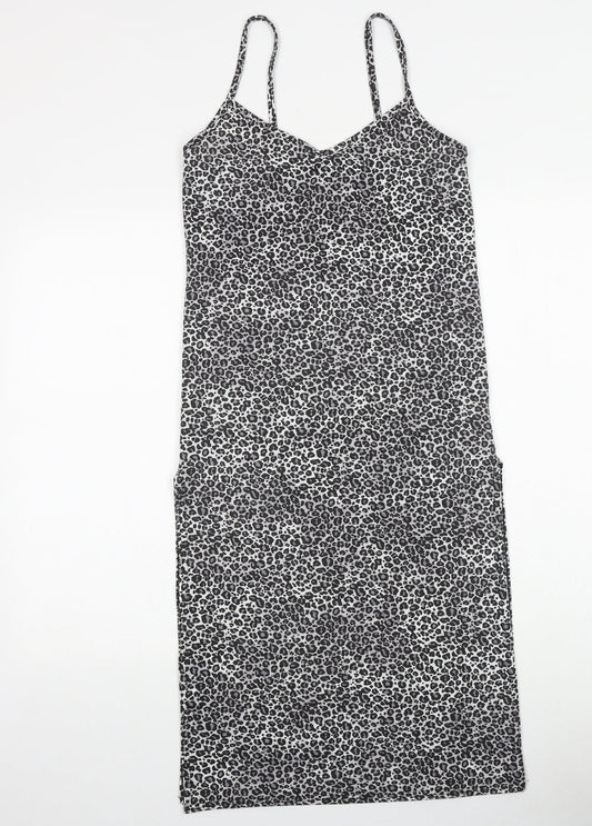 PRETTYLITTLETHING Womens Grey Animal Print Polyester Tank Dress Size 6 V-Neck Pullover - Leopard Print