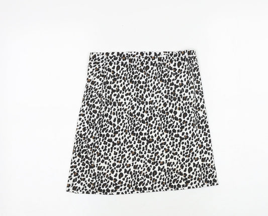 PRETTYLITTLETHING Womens White Animal Print Polyester A-Line Skirt Size 8 - Leopard Pattern